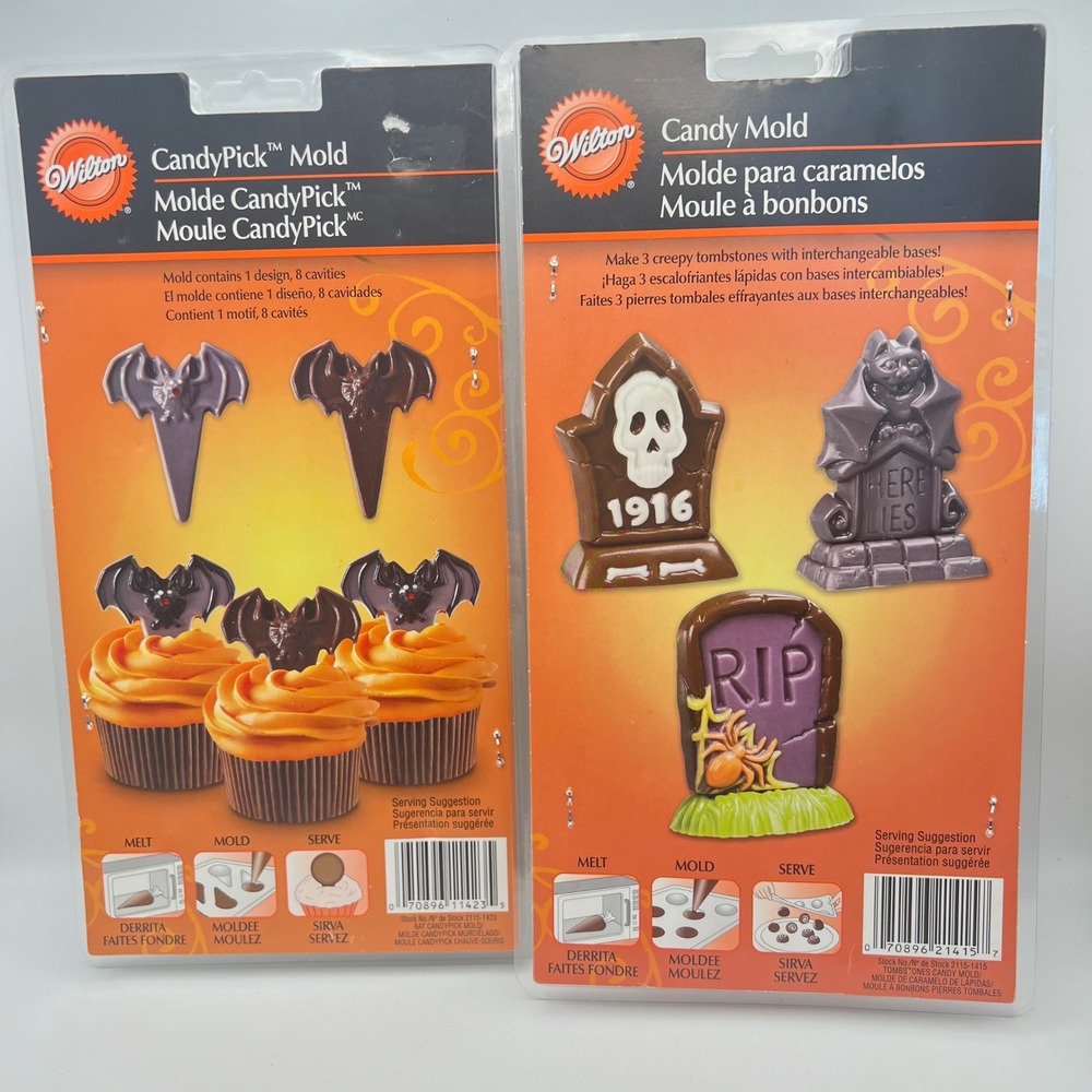 Wilton Candy Mold and Candypick Halloween Mold Lot of 3 New Bats Tombstones NIP